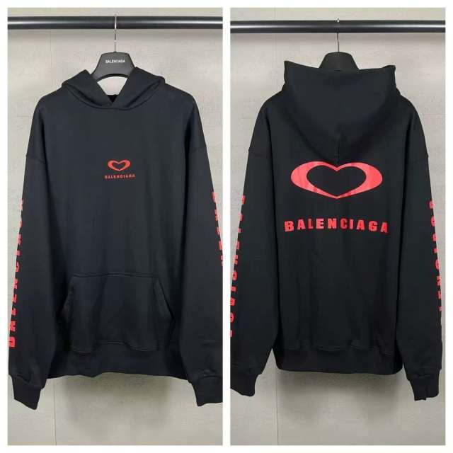 BLCG Black Red Heart Logo Double?Sided Print Pullover Hoodie