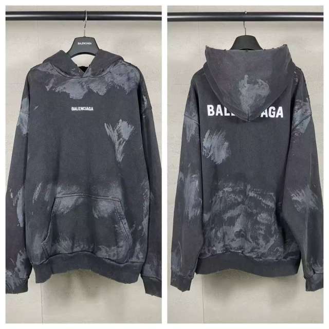 BLCG Dark Tie‑Dye Brush‑Stroke Front‑Back Logo Pullover Hoodie