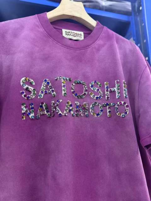 Satoshi Colorful Rhinestone Letters Shirt Purple