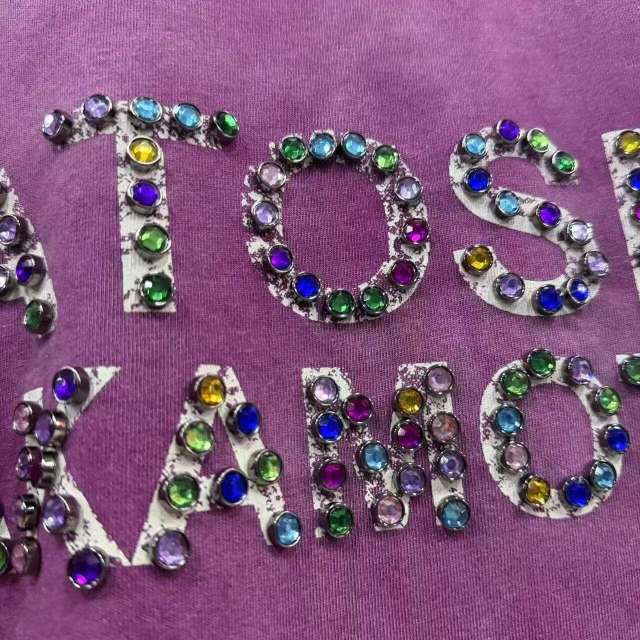 Satoshi Colorful Rhinestone Letters Shirt Purple