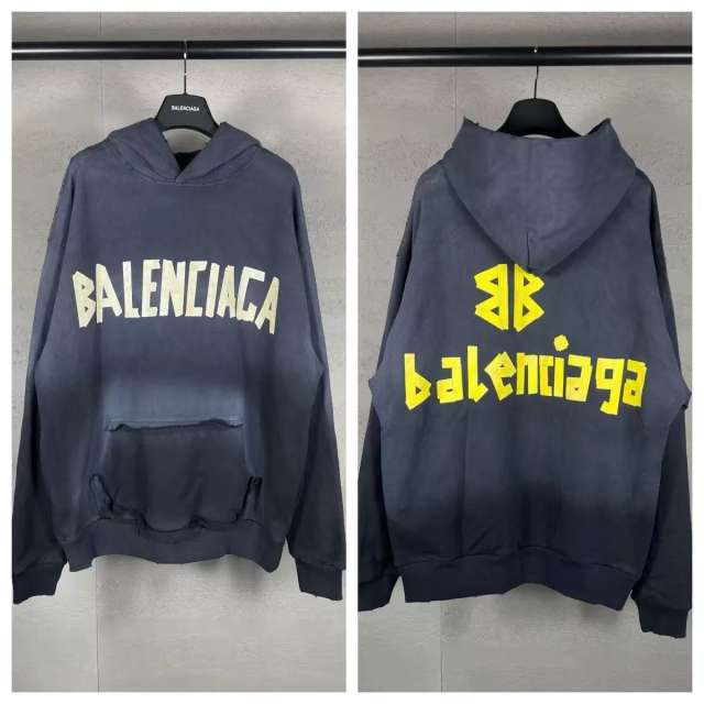 BLCG Washed Black Distressed Frayed Contrast‑Letter Pullover Hoodie