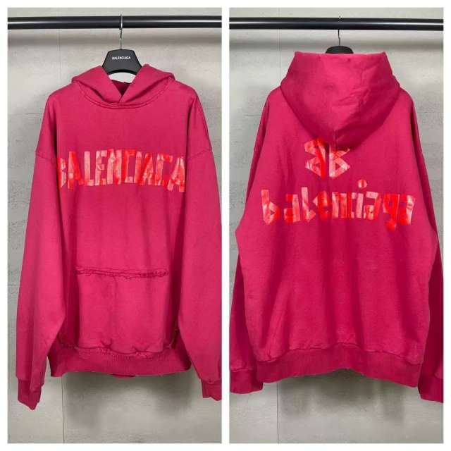 BLCG Fuchsia Distressed Frayed Red Tape‑Letter Pullover Hoodie