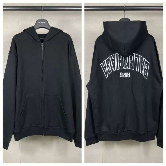 BLCG Black Curved Reverse Paris Back‑Print Full‑Zip Hoodie