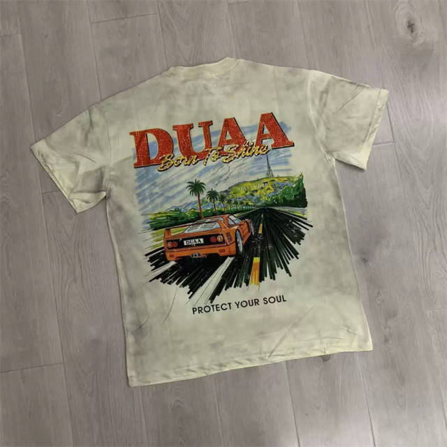 DUAA Vintage Car Graphic Rhinestone Distressed T-Shirt