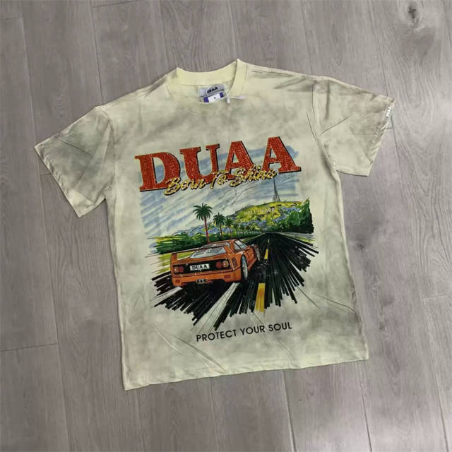 DUAA Vintage Car Graphic Rhinestone Distressed T-Shirt