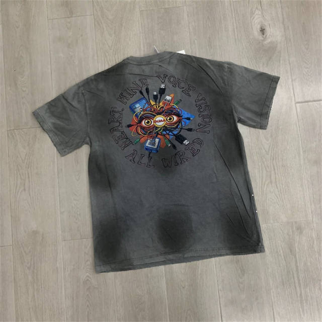 DUAA Vintage Distressed Rhinestone Graphic Cotton T-Shirt