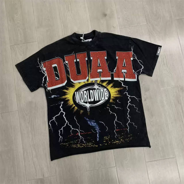 DUAA Vintage Lightning Letter Graphic Washed T-Shirt