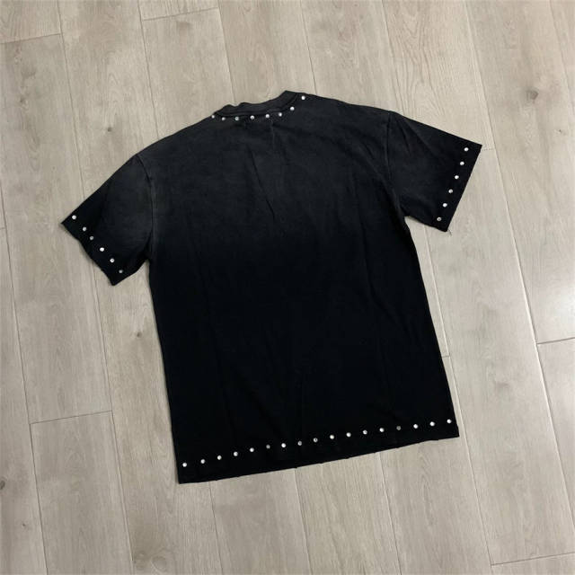 DUAA Vintage Motorcycle Rhinestone Washed Cotton T-Shirt