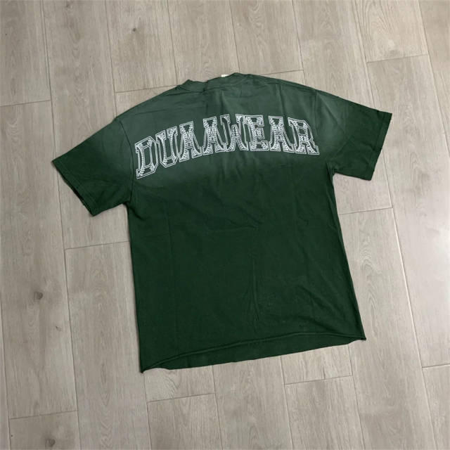 DUAA Washed Raw Hem Rhinestone Distressed Streetwear T-Shirt