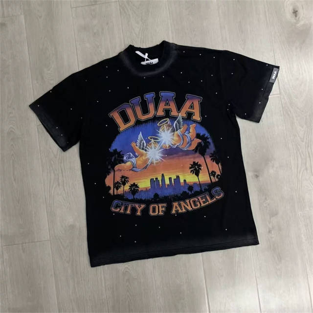 DUAA City Sunset Letter Graphic Vintage Streetwear T-Shirt