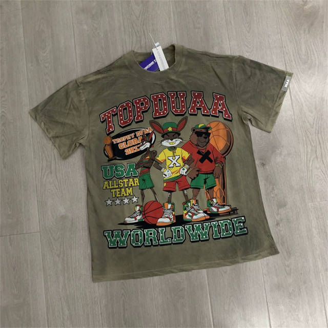 DUAA Vintage Cartoon Rhinestone Distressed Graphic T-Shirt