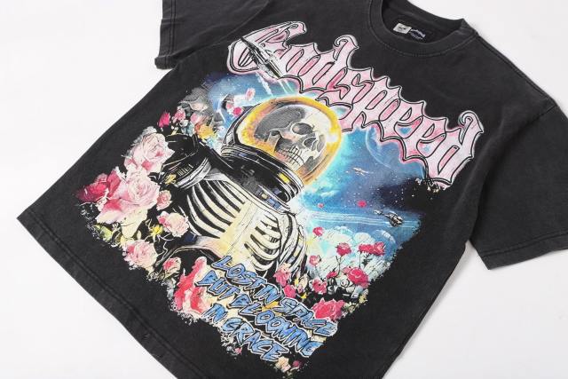 Space Astronaut Skeleton Rose Vintage Black Short-Sleeve T-Shirt 29052465