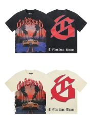 28326463 Luxury Car Sunset Street Scene Printed Washed Version Tee 2 colors