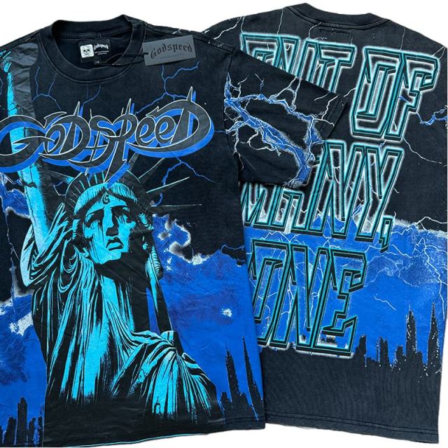 28313135 Lightning Statue of Liberty Sculpture Printed Washed Version Tee 3 colors