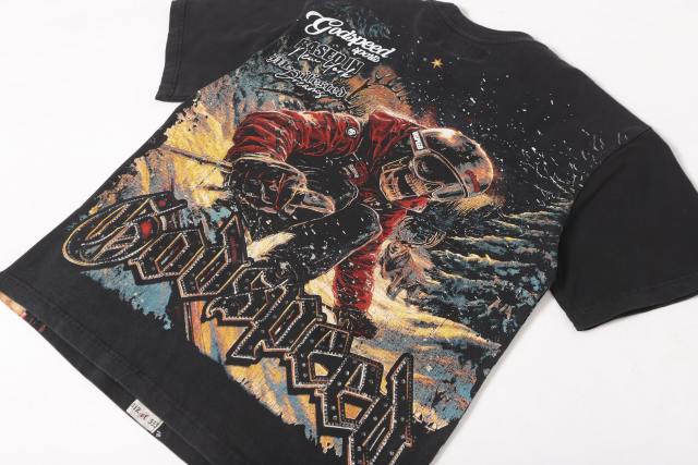 Skiing skeleton knight winter snow mountain vintage black short-sleeved T-shirt 29052471