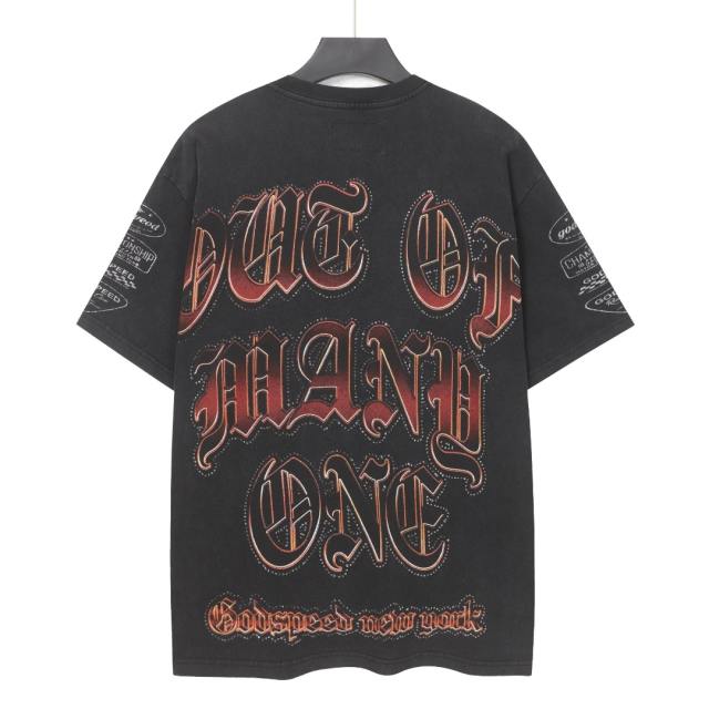 Racing driver skull hot-fix Gothic font black vintage short-sleeved T-shirt 29051372