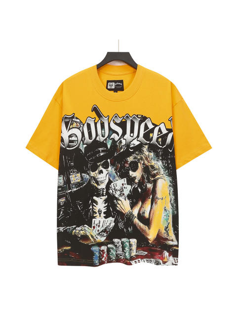 28487062 Skeleton Beauty Playing Cards Printed Washed Version Tee 2 colors