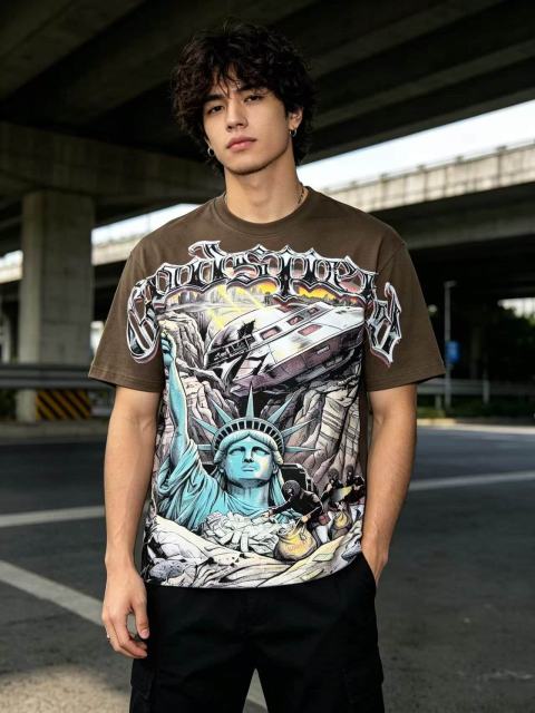 Statue of Liberty UFO Ruins Print Washed Tee 2 colors 29098151