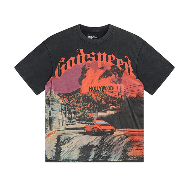 Hollywood sports car black vintage short-sleeved T-shirt 29046928