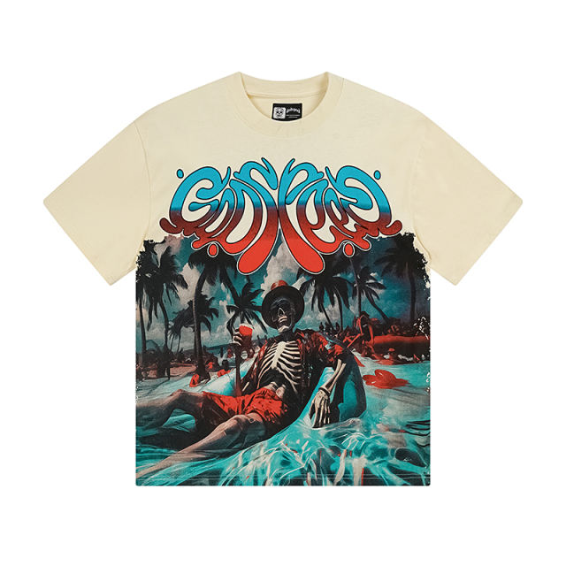 28470961 Skull Seaside Vacation Print Washed Version Tee 2 colors
