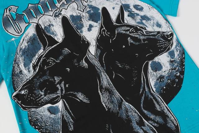 Double Doberman Pinscher Full Moon Lake Blue Distressed Short-Sleeve T-Shirt 29053396