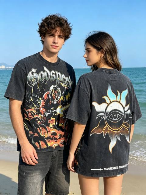 Alien Warrior vintage washed printed short-sleeved shirt 29033392