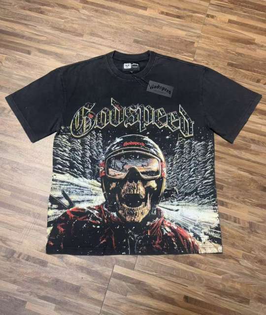 Skiing skeleton knight winter snow mountain vintage black short-sleeved T-shirt 29052471