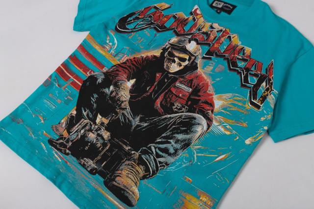 Skeleton Locomotive Mechanic Lake Blue Double-sided Printed Short-sleeved T-shirt 29051349