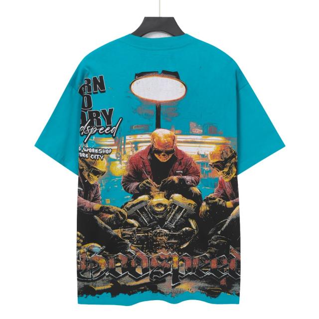 Skeleton Locomotive Mechanic Lake Blue Double-sided Printed Short-sleeved T-shirt 29051349