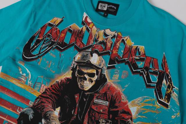 Skeleton Locomotive Mechanic Lake Blue Double-sided Printed Short-sleeved T-shirt 29051349