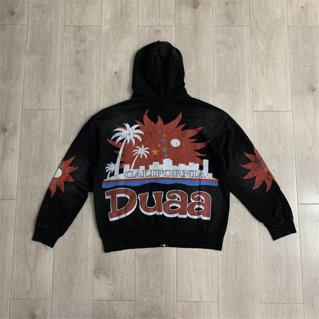 DUAA Rhinestone Applique Embroidered Distressed Hoodie