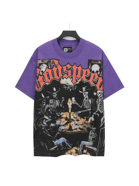 28487751 Skull Gathering Gambling Printed Washed Version Tee 2 colors