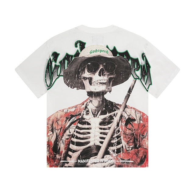 Vacation-style skull 8-ball white short-sleeved T-shirt 29044595