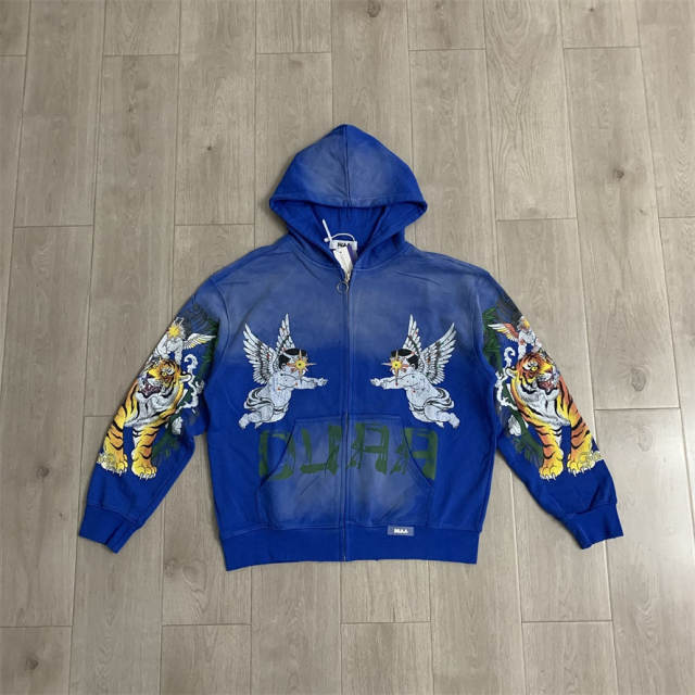 DUAA Blue Garden Rhinestone Distressed Cotton Hoodie