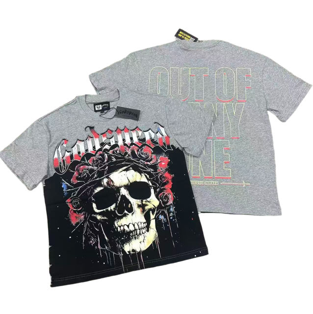 [Buy Two Get One Free]Skull with Rose Wreath Print Washed Version Tee 3 colors 28494382
