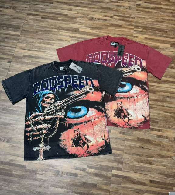 Reaper Pistol War Horse Black and Red Dual-Color Distressed Short-Sleeve T-Shirt 2 colors 29052451