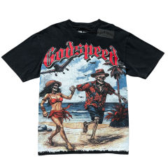 28298502 Seaside Vacation Couple Skull Print Washed Version Tee 2 colors