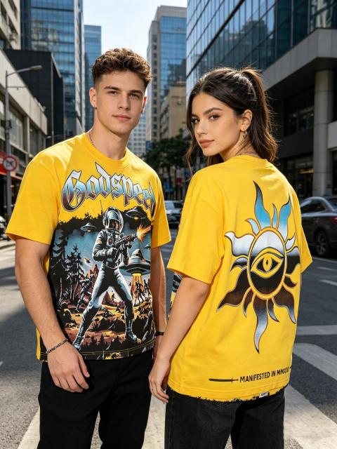 Yellow space-themed printed T-shirt 29033405