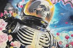 Space Astronaut Skeleton Rose Vintage Black Short-Sleeve T-Shirt 29052465