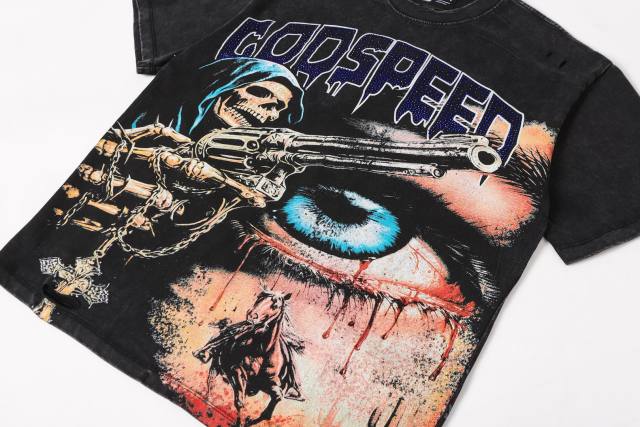 Reaper Pistol War Horse Black and Red Dual-Color Distressed Short-Sleeve T-Shirt 2 colors 29052451