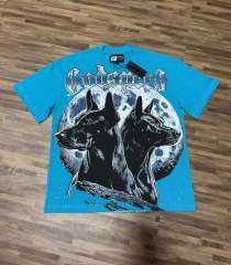 Double Doberman Pinscher Full Moon Lake Blue Distressed Short-Sleeve T-Shirt 29053396