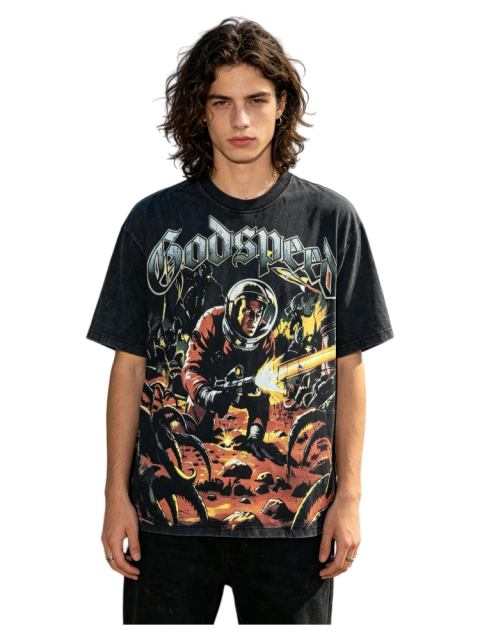 Alien Warrior vintage washed printed short-sleeved shirt 29033392