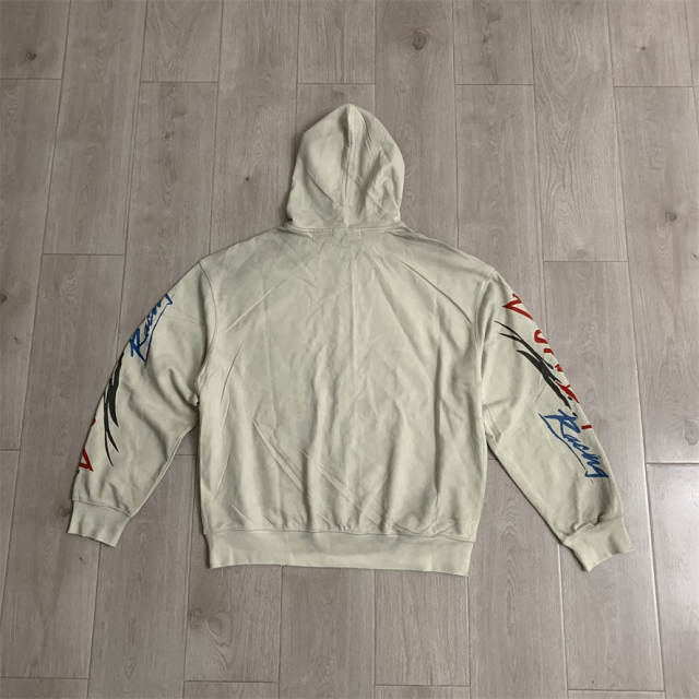 DUAA Beige Velocity Rhinestone Washed Distressed Hoodie