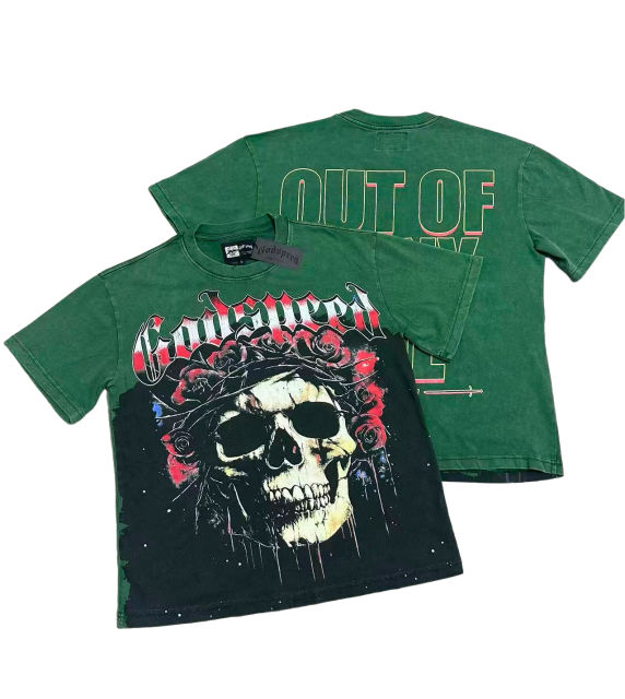 [Buy Two Get One Free]Skull with Rose Wreath Print Washed Version Tee 3 colors 28494382