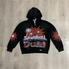 DUAA Rhinestone Applique Embroidered Distressed Hoodie