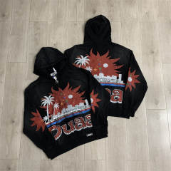 DUAA Rhinestone Applique Embroidered Distressed Hoodie