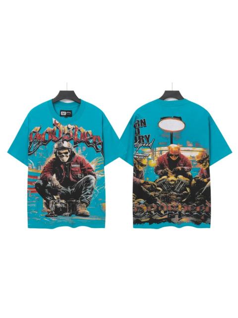 Skeleton Locomotive Mechanic Lake Blue Double-sided Printed Short-sleeved T-shirt 29051349