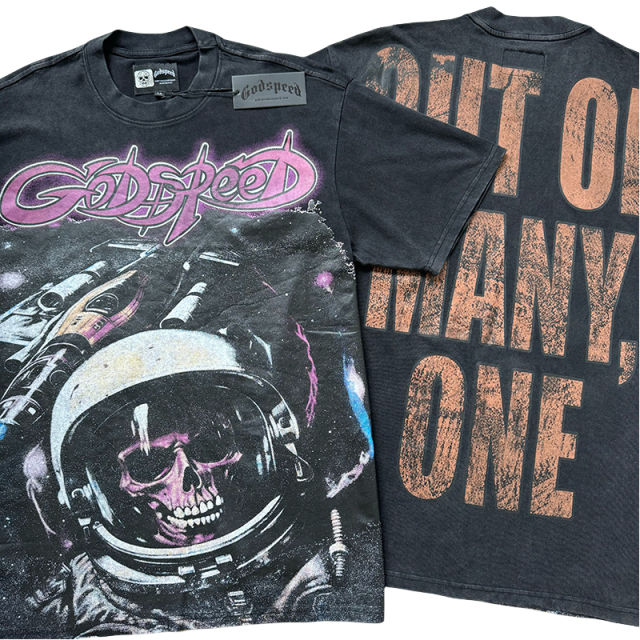 28298501 Space Skull Astronaut Print Washed Version Tee 2 colors