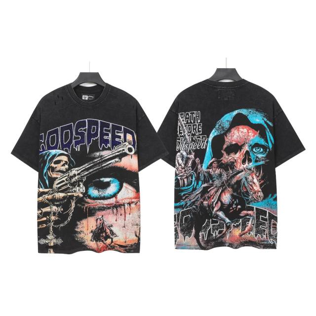 Reaper Pistol War Horse Black and Red Dual-Color Distressed Short-Sleeve T-Shirt 2 colors 29052451
