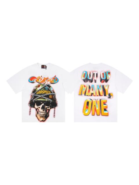 Vintage military style steel helmet skull 3D gradient slogan distressed T-shirt 29053409